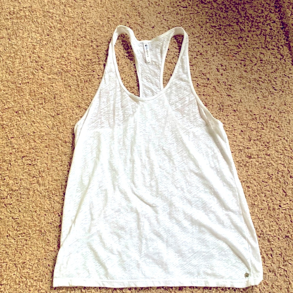 Fabletics Racer Tank Top L White Yoga Gym Athleasure Athletic Workout Casual